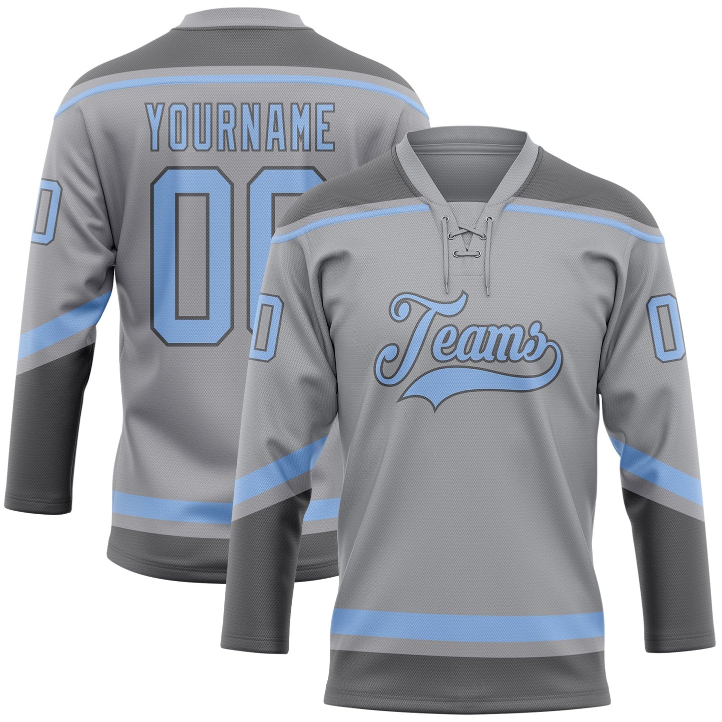 Custom Gray Light Blue-Steel Gray Hockey Lace Neck Jersey - Sky-Custom
