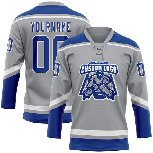 Custom Gray Royal-White Hockey Lace Neck Jersey - Sky-Custom