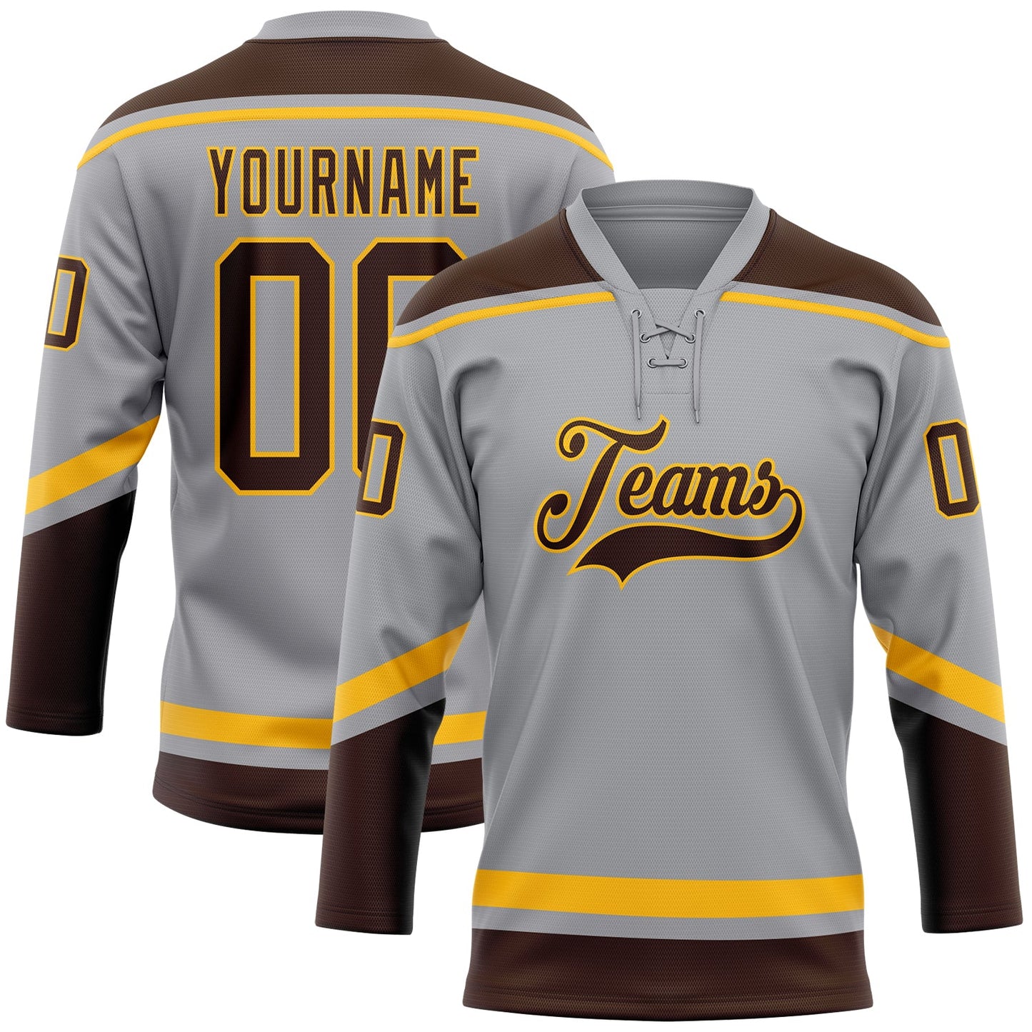 Custom Gray Brown-Gold Hockey Lace Neck Jersey - Sky-Custom