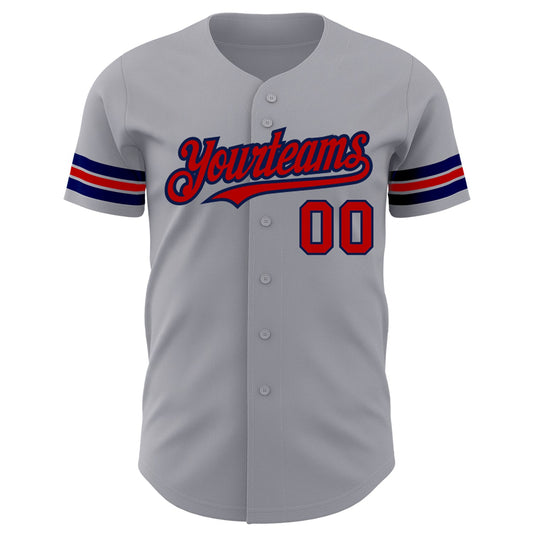 Custom Gray Red-Navy Authentic Baseball Jersey - Sky-Custom