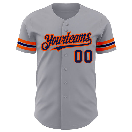 Custom Gray Navy-Orange Authentic Baseball Jersey - Sky-Custom