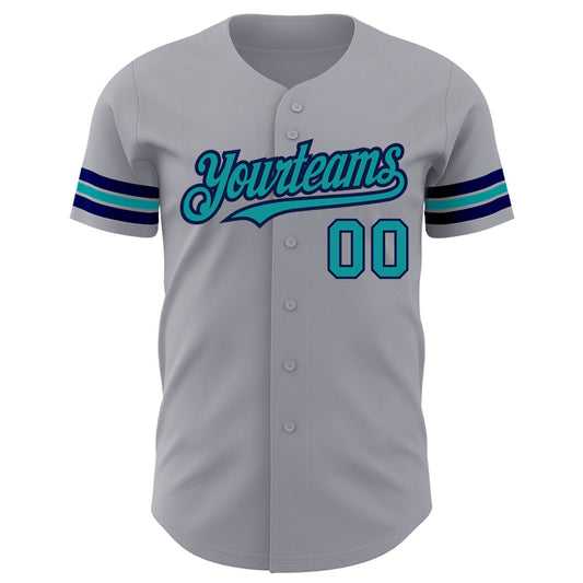 Custom Gray Teal-Navy Authentic Baseball Jersey - Sky-Custom