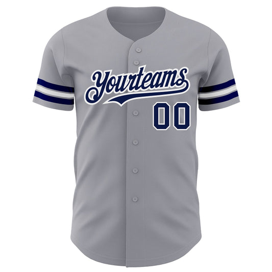 Custom Gray Navy-White Authentic Baseball Jersey - Sky-Custom