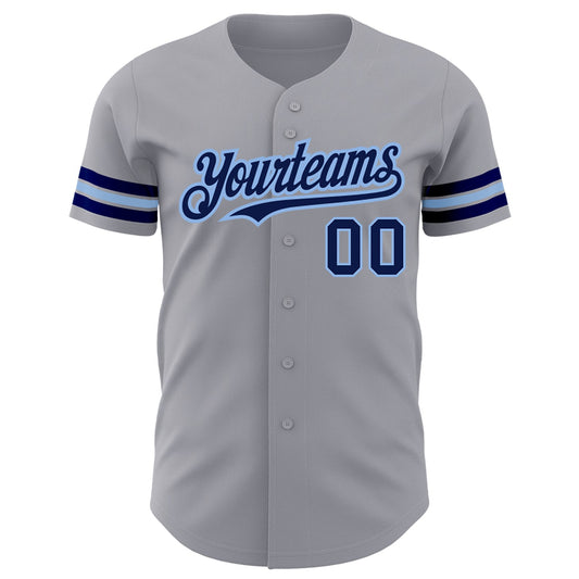 Custom Gray Navy-Light Blue Authentic Baseball Jersey - Sky-Custom