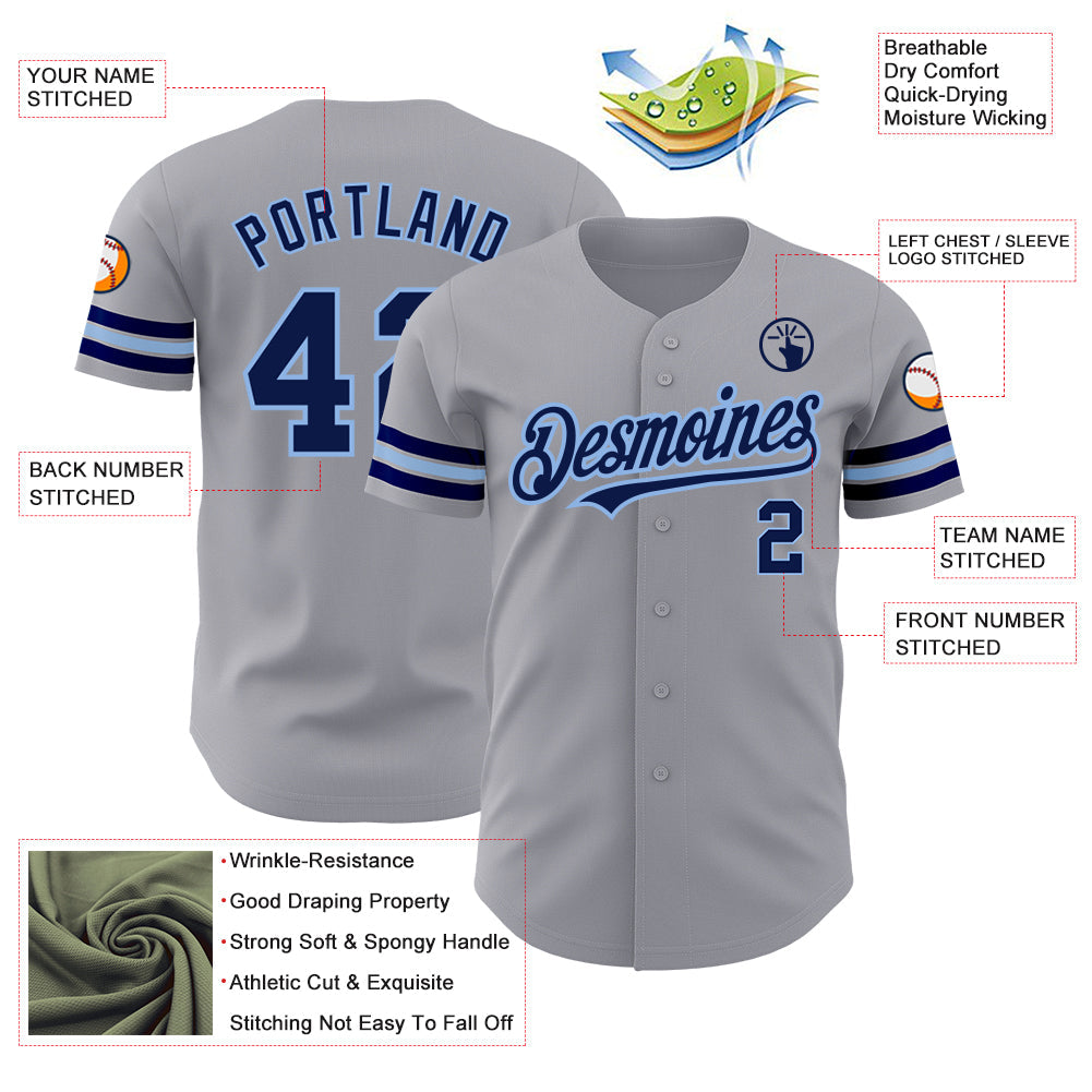 Custom Gray Navy-Light Blue Authentic Baseball Jersey - Sky-Custom