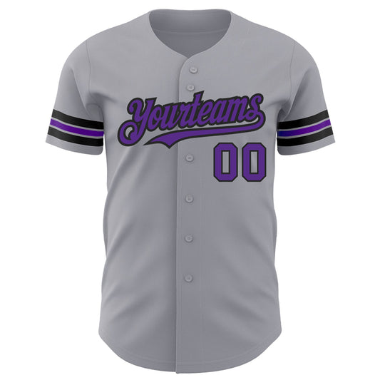 Custom Gray Purple-Black Authentic Baseball Jersey - Sky-Custom