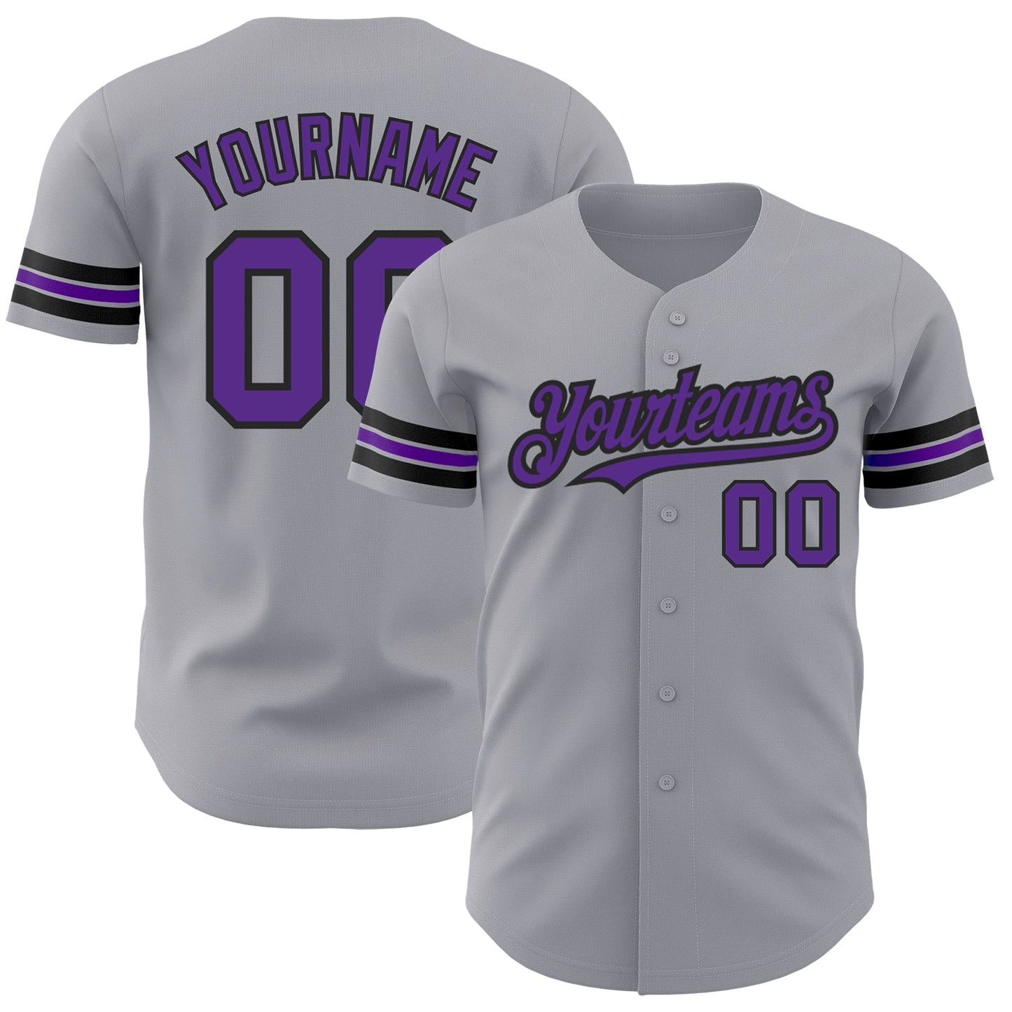 Custom Gray Purple-Black Authentic Baseball Jersey - Sky-Custom