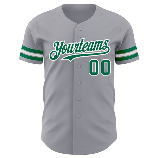 Custom Gray Kelly Green-White Authentic Baseball Jersey - Sky-Custom