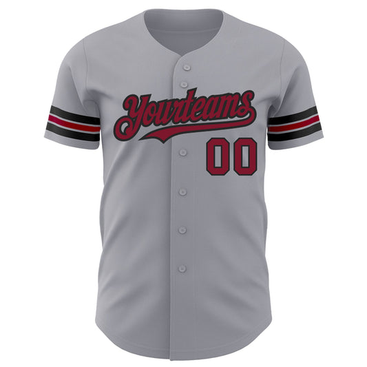 Custom Gray Crimson-Black Authentic Baseball Jersey - Sky-Custom