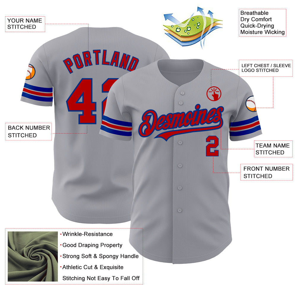 Custom Gray Red-Royal Authentic Baseball Jersey - Sky-Custom