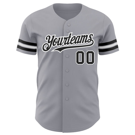 Custom Gray Black-White Authentic Baseball Jersey - Sky-Custom