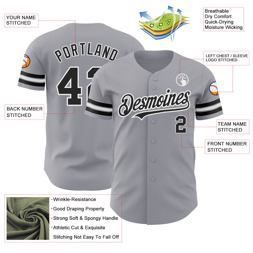Custom Gray Black-White Authentic Baseball Jersey - Sky-Custom