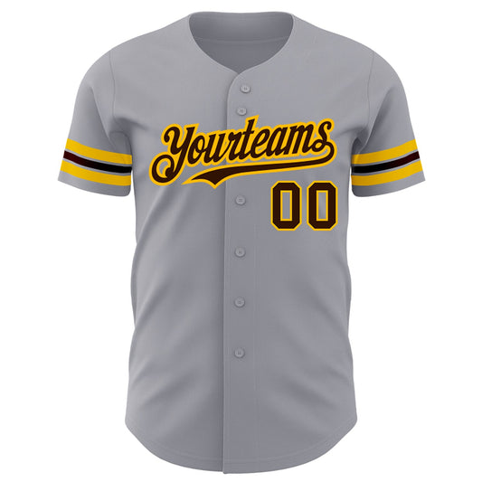 Custom Gray Brown-Gold Authentic Baseball Jersey - Sky-Custom