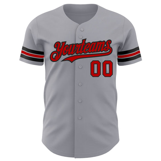 Custom Gray Red-Black Authentic Baseball Jersey - Sky-Custom