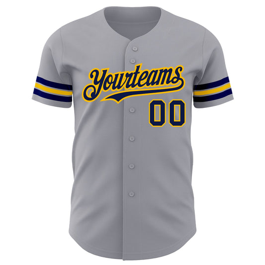 Custom Gray Navy-Gold Authentic Baseball Jersey - Sky-Custom