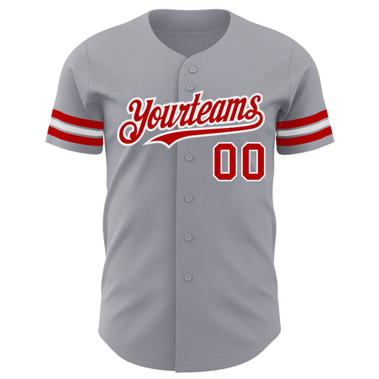 Custom Gray Red-White Authentic Baseball Jersey - Sky-Custom