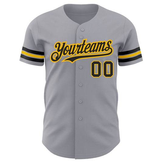 Custom Gray Black-Gold Authentic Baseball Jersey - Sky-Custom