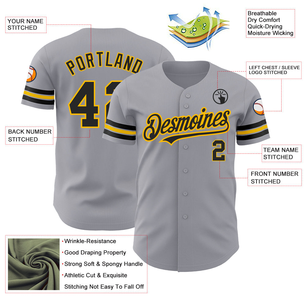 Custom Gray Black-Gold Authentic Baseball Jersey - Sky-Custom