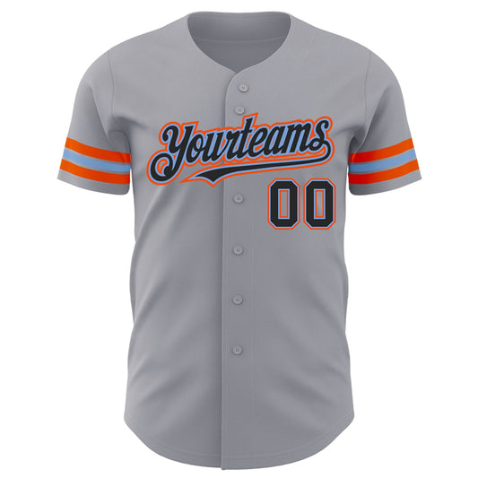 Custom Gray Black Powder Blue-Orange Authentic Baseball Jersey - Sky-Custom