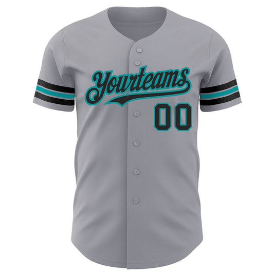 Custom Gray Black-Teal Authentic Baseball Jersey - Sky-Custom