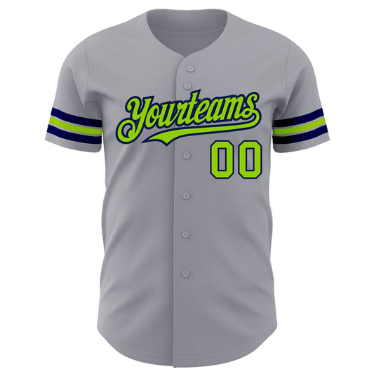 Custom Gray Neon Green-Navy Authentic Baseball Jersey - Sky-Custom