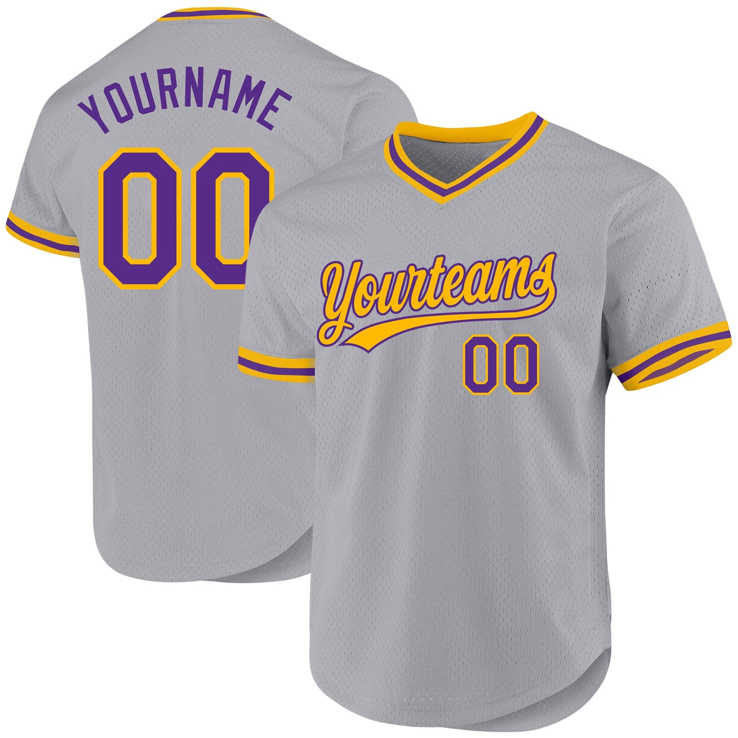 Custom Gray Purple-Gold Authentic Throwback Baseball Jersey - Sky-Custom
