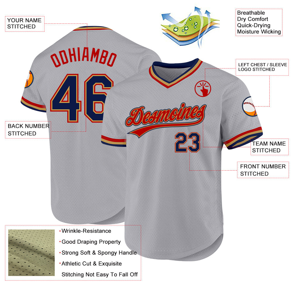 Custom Gray Navy Old Gold-Red Authentic Throwback Baseball Jersey - Sky-Custom