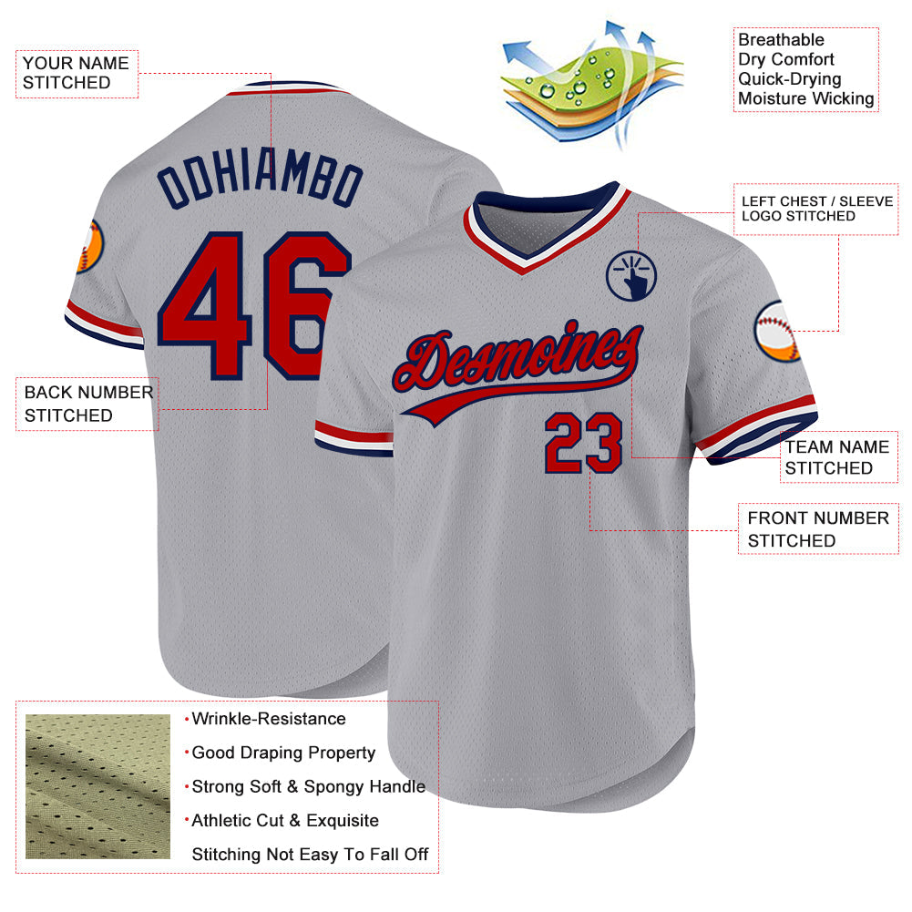 Custom Gray Red-Navy Authentic Throwback Baseball Jersey - Sky-Custom