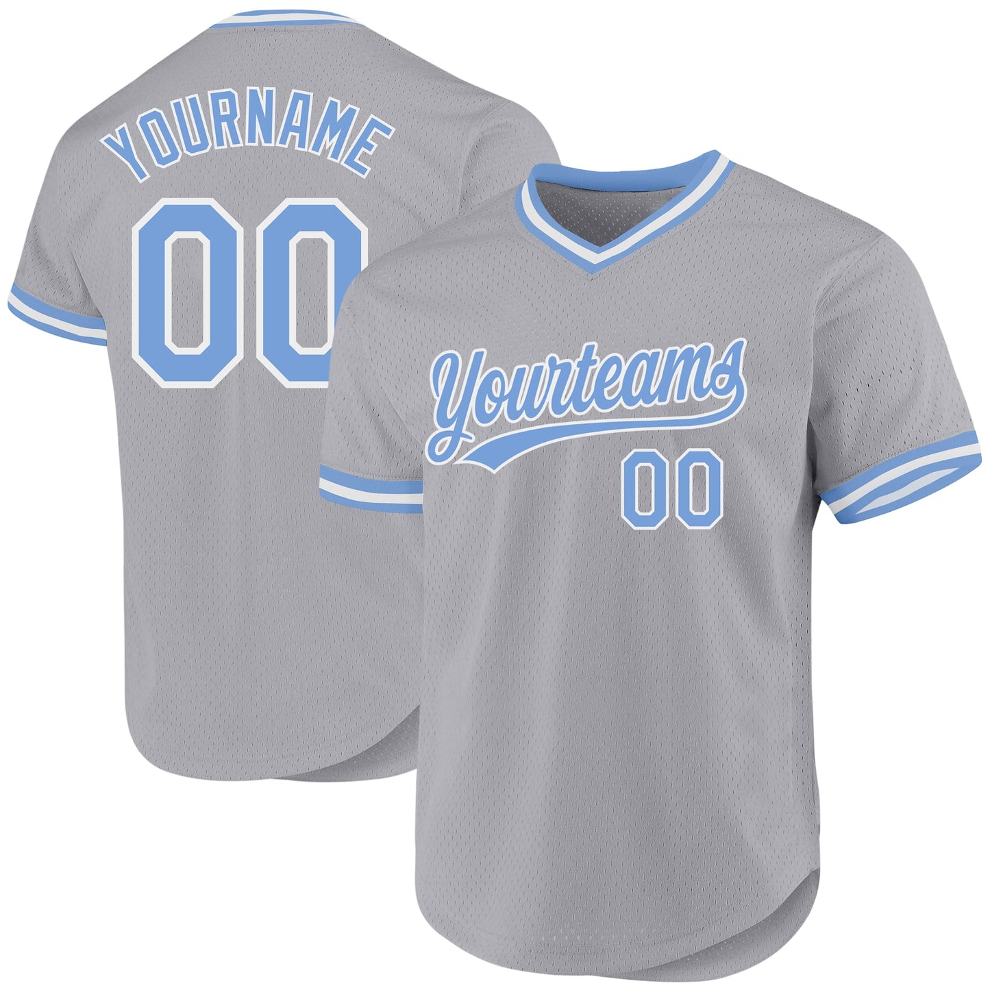 Custom Gray Light Blue-White Authentic Throwback Baseball Jersey - Sky-Custom
