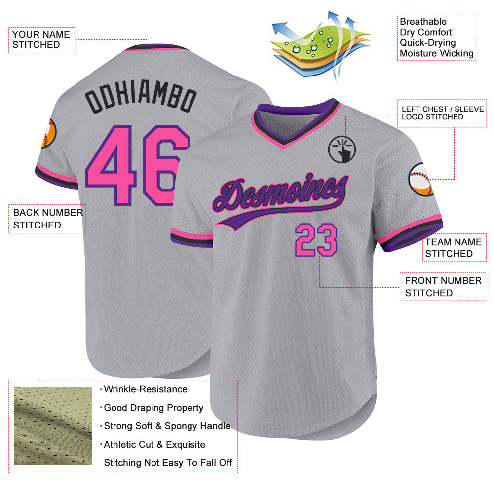 Custom Gray Pink Purple-Black Authentic Throwback Baseball Jersey - Sky-Custom