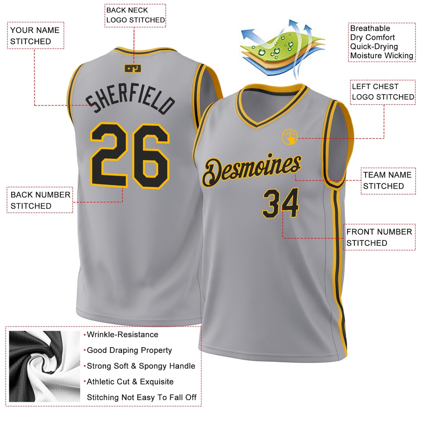 Custom Gray Black-Gold Authentic Throwback Basketball Jersey - Sky-Custom