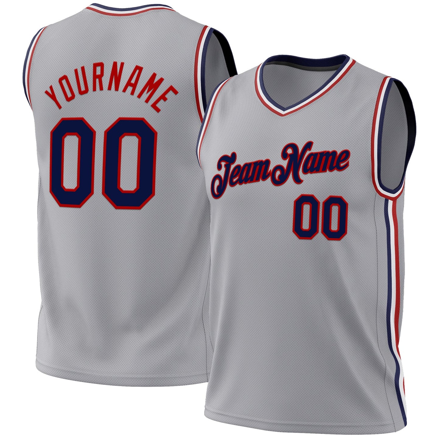 Custom Gray Navy-Red Authentic Throwback Basketball Jersey - Sky-Custom