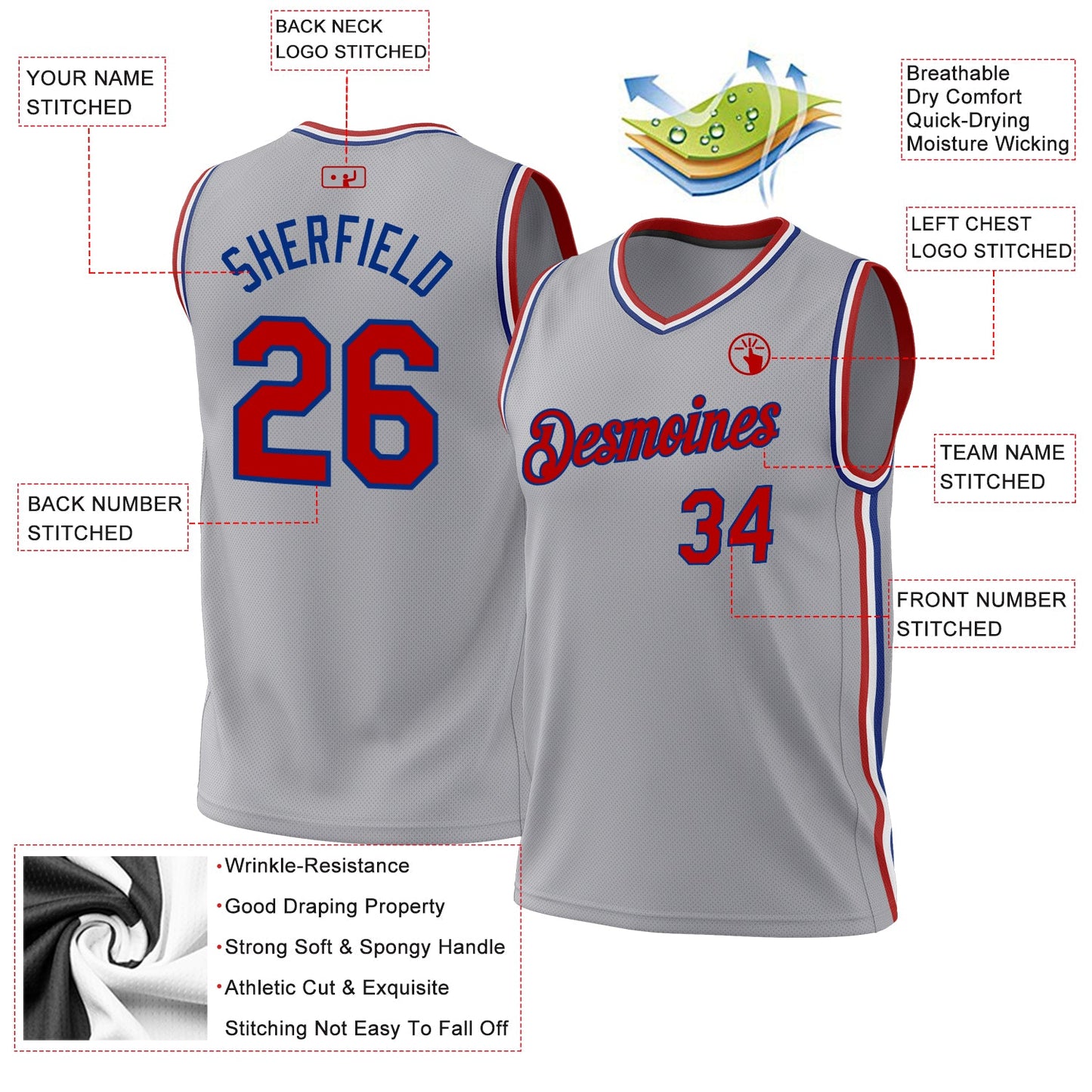 Custom Gray Red-Royal Authentic Throwback Basketball Jersey - Sky-Custom