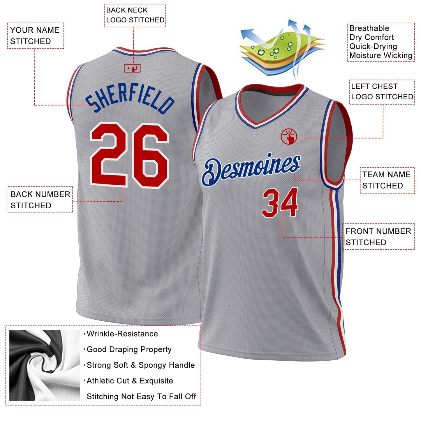 Custom Gray Red-Royal Authentic Throwback Basketball Jersey - Sky-Custom