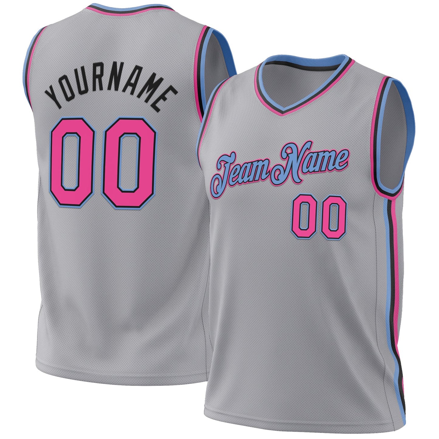 Custom Gray Pink Black-Light Blue Authentic Throwback Basketball Jersey - Sky-Custom