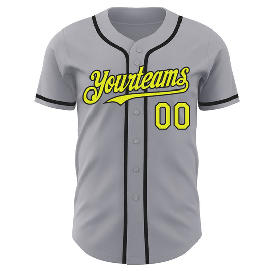 Custom Gray Neon Yellow-Black Authentic Baseball Jersey - Sky-Custom