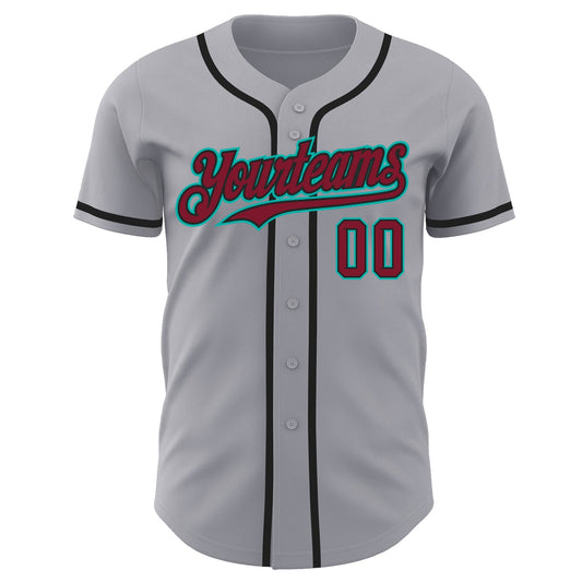Custom Gray Crimson Black-Aqua Authentic Baseball Jersey - Sky-Custom