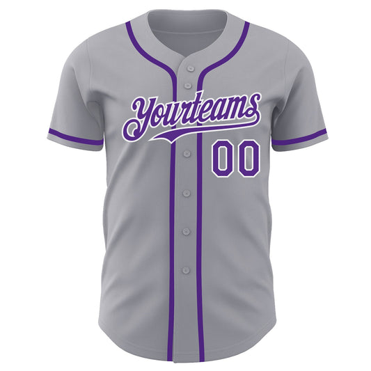 Custom Gray Purple-White Authentic Baseball Jersey - Sky-Custom