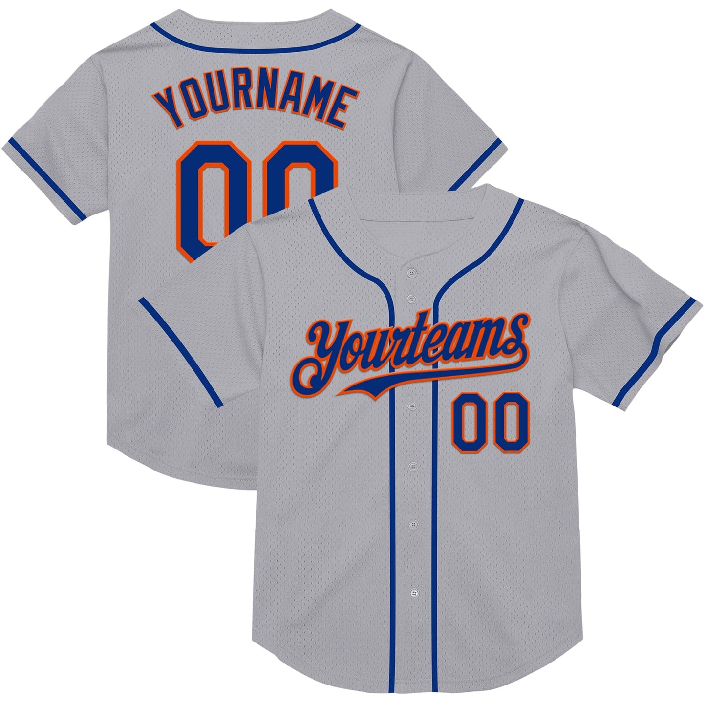 Custom Gray Royal-Orange Mesh Authentic Throwback Baseball Jersey - Sky-Custom