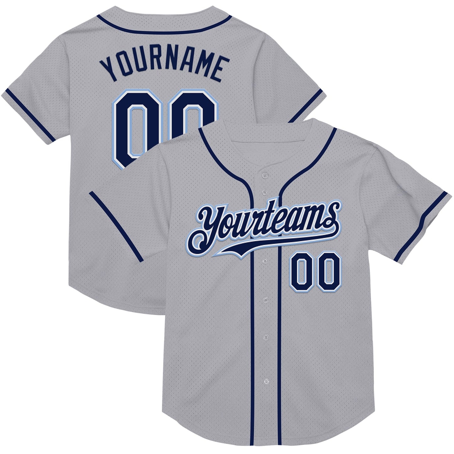 Custom Gray Navy-Light Blue Mesh Authentic Throwback Baseball Jersey - Sky-Custom