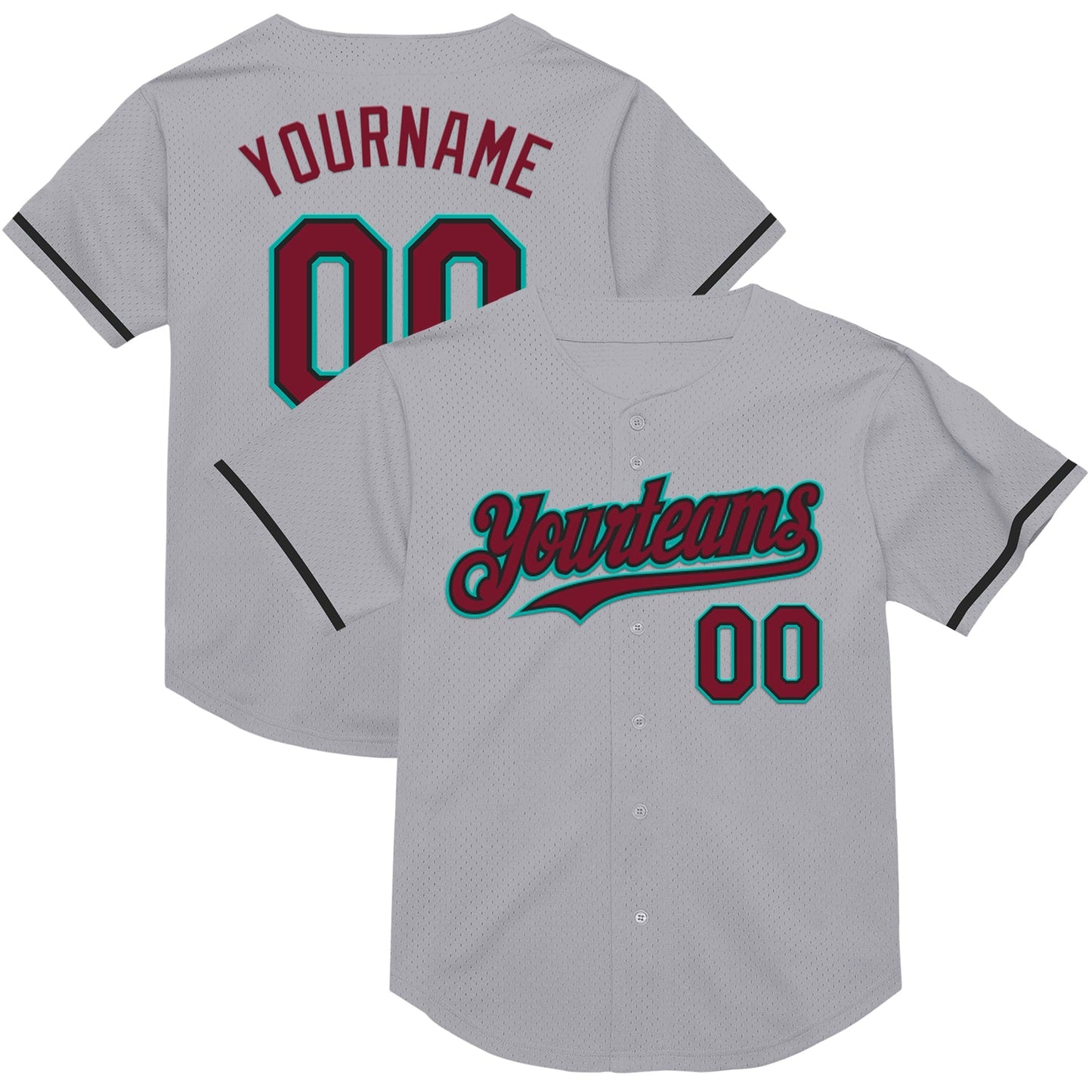 Custom Gray Crimson Black-Aqua Mesh Authentic Throwback Baseball Jersey - Sky-Custom