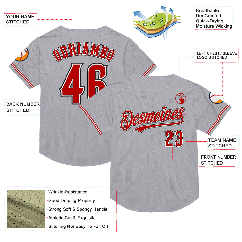 Custom Gray Red-Black Mesh Authentic Throwback Baseball Jersey - Sky-Custom
