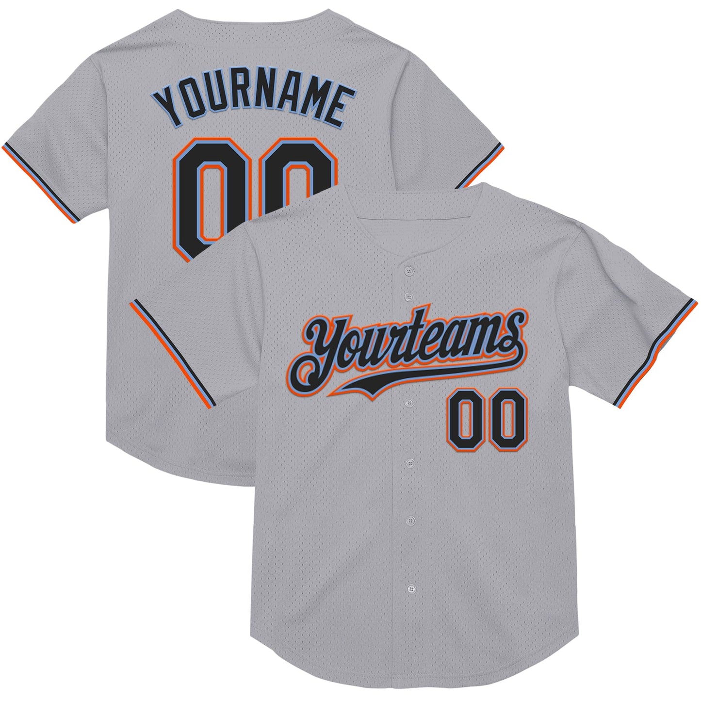 Custom Gray Black Powder Blue-Orange Mesh Authentic Throwback Baseball Jersey - Sky-Custom