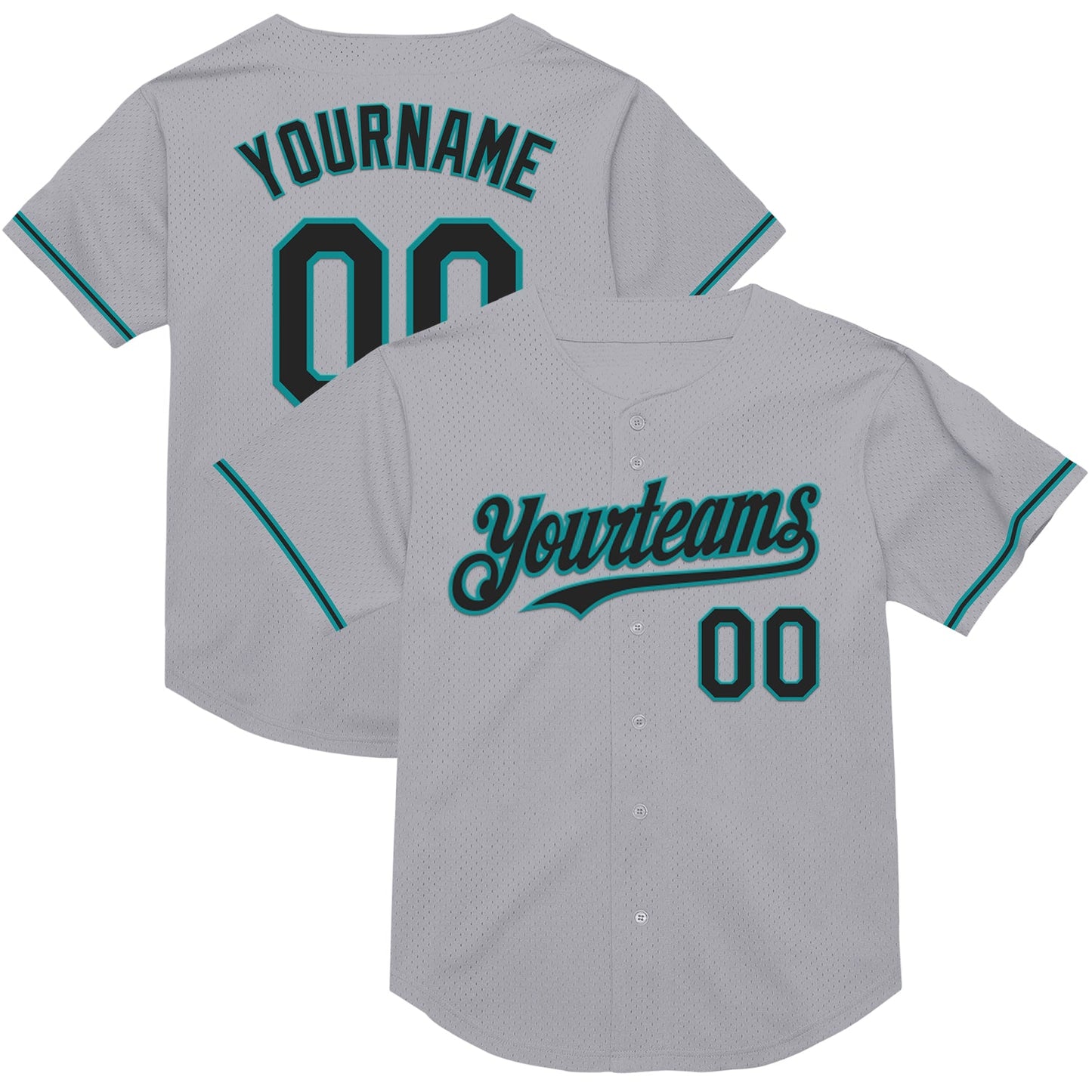 Custom Gray Black-Teal Mesh Authentic Throwback Baseball Jersey - Sky-Custom
