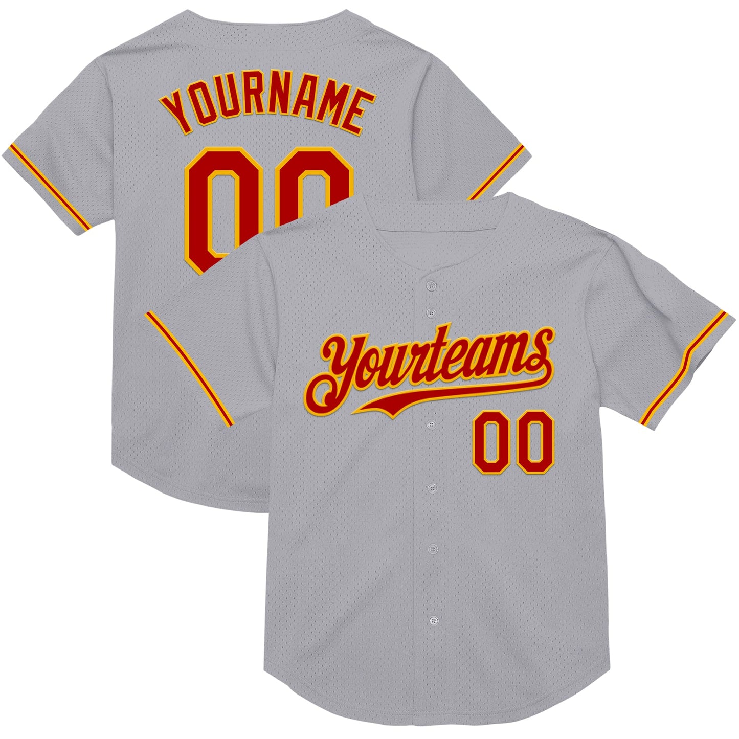 Custom Gray Red-Gold Mesh Authentic Throwback Baseball Jersey - Sky-Custom