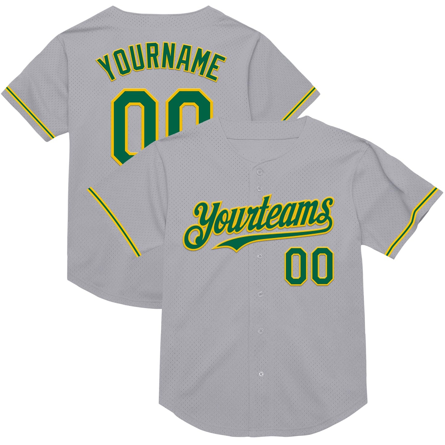 Custom Gray Kelly Green-Yellow Mesh Authentic Throwback Baseball Jersey - Sky-Custom