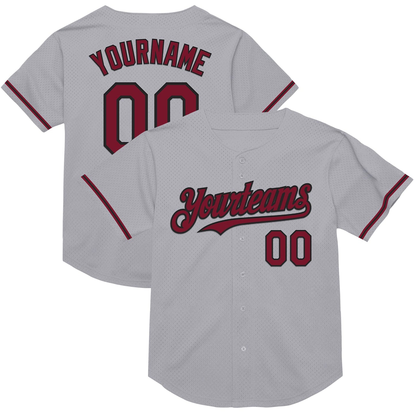 Custom Gray Crimson-Black Mesh Authentic Throwback Baseball Jersey - Sky-Custom