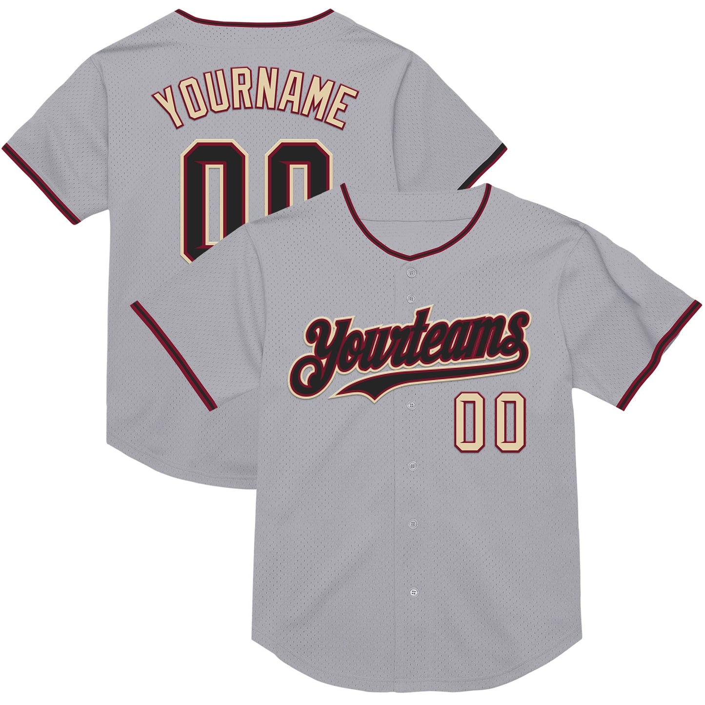 Custom Gray Black Crimson-Cream Mesh Authentic Throwback Baseball Jersey - Sky-Custom