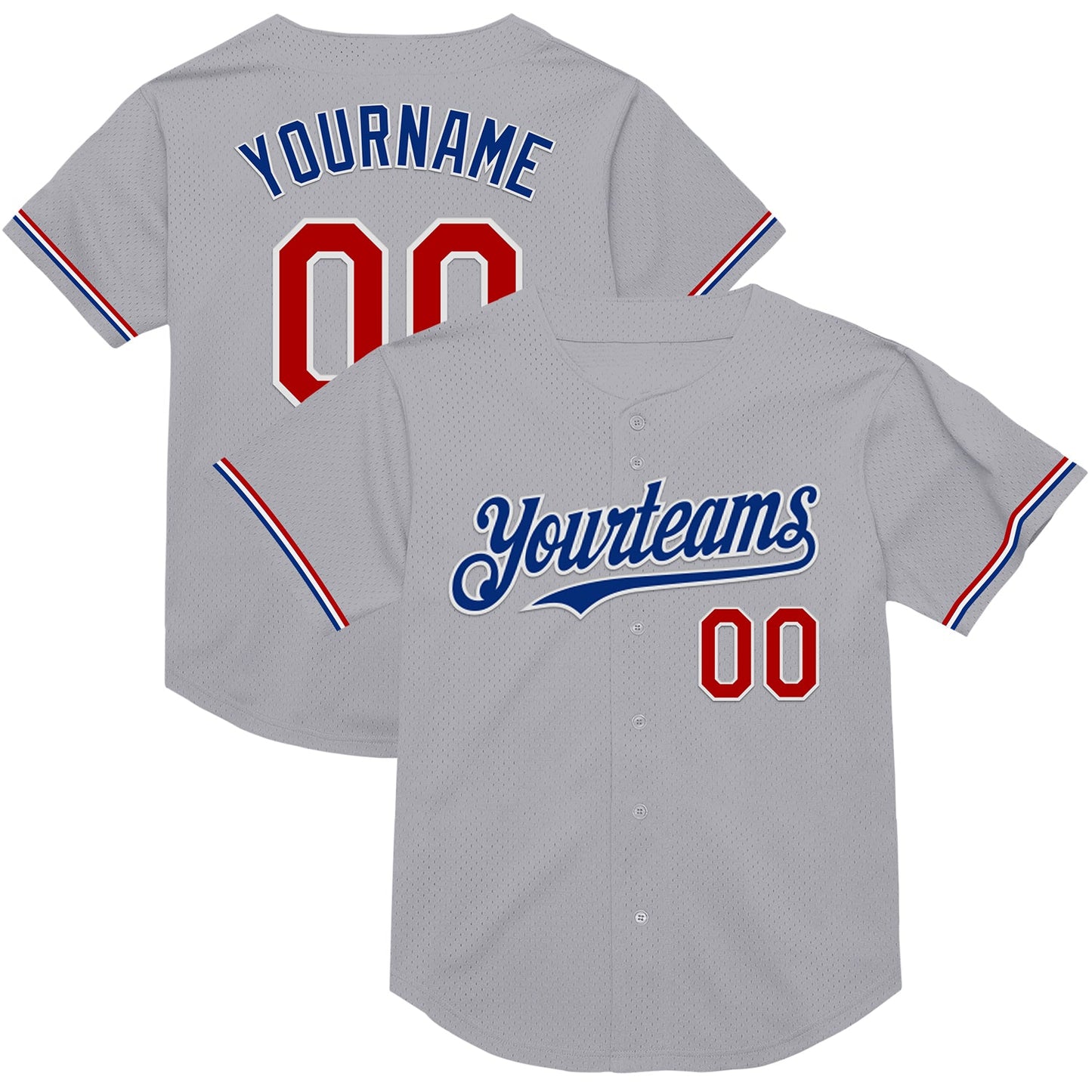 Custom Gray Red-Royal Mesh Authentic Throwback Baseball Jersey - Sky-Custom