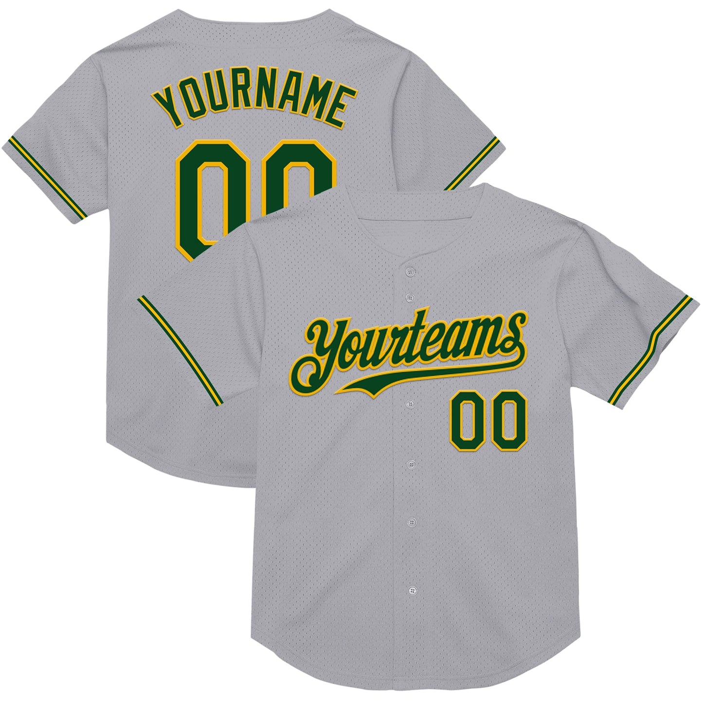 Custom Gray Green-Gold Mesh Authentic Throwback Baseball Jersey - Sky-Custom